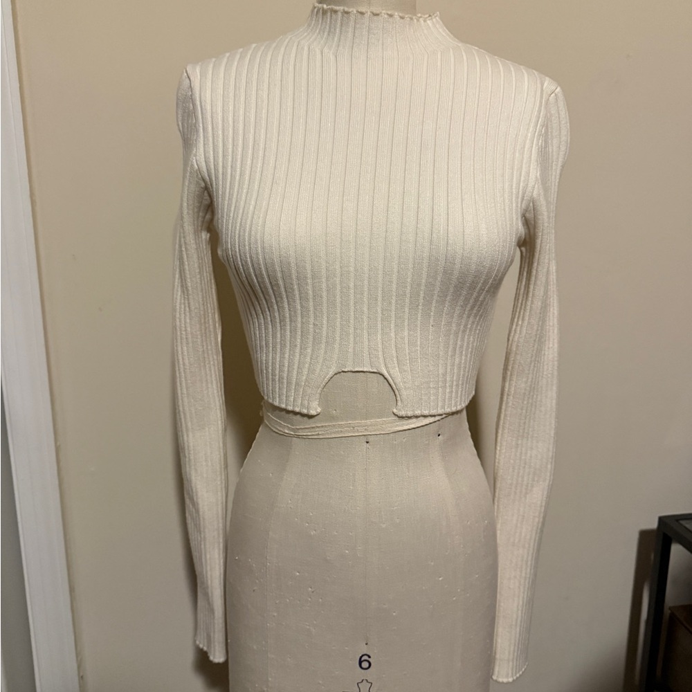 Edikted Cream Ribbed Turtleneck Sweater